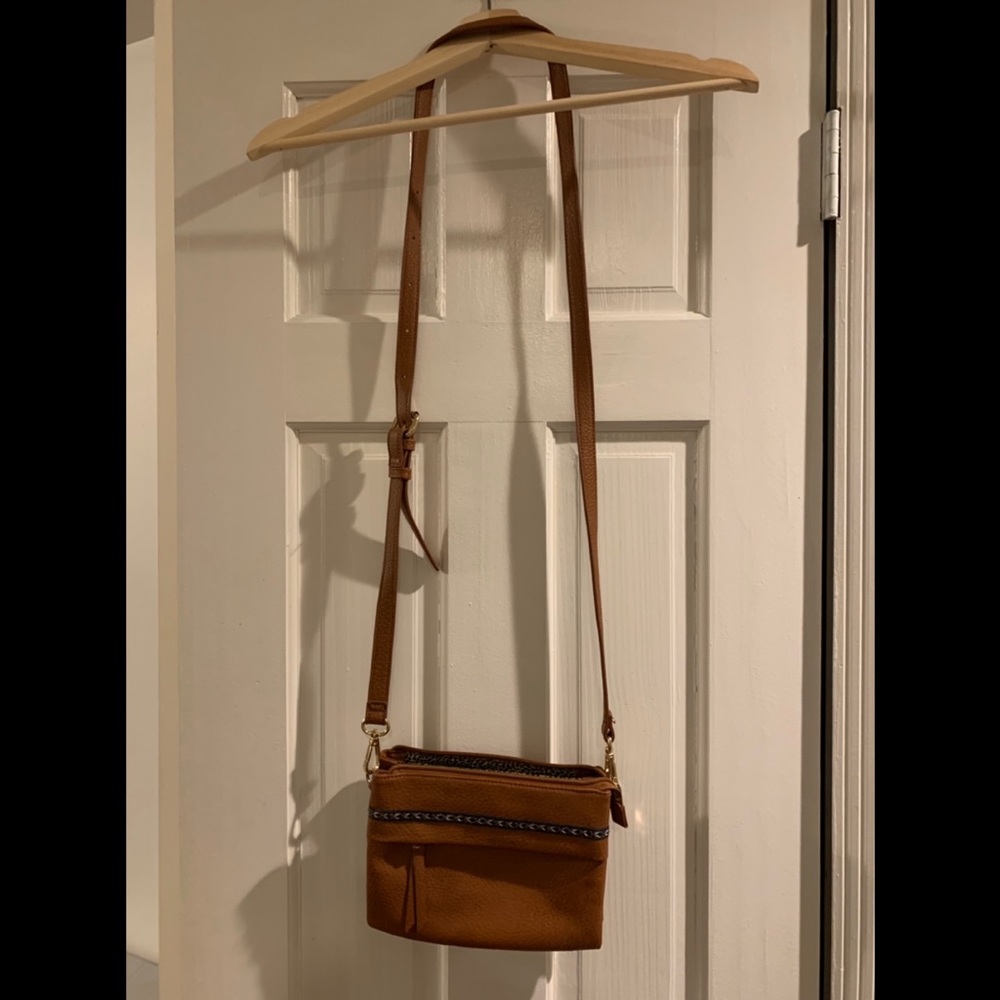 Faux leather crossbody bag with stitched detailing
